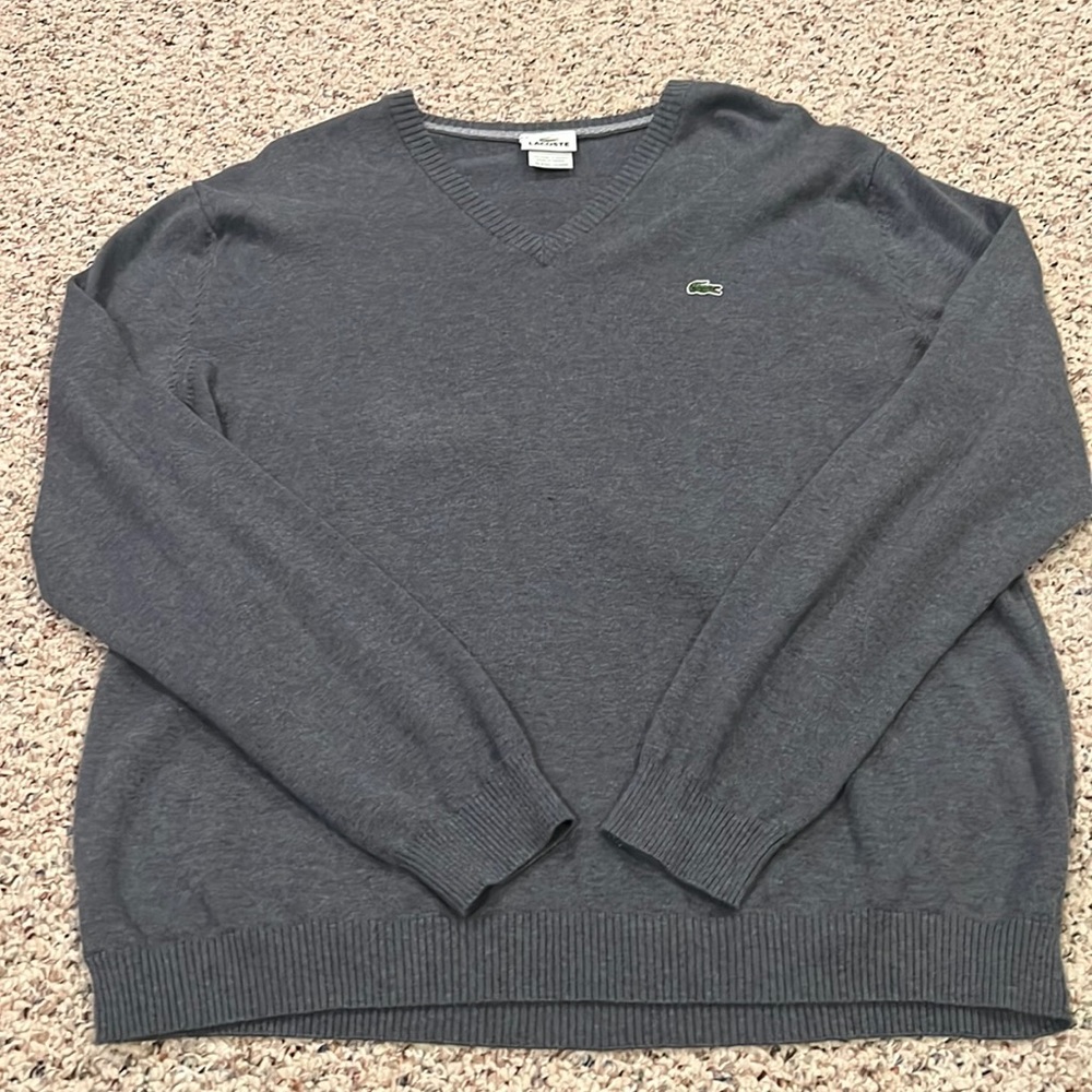 Gray Lacoste v neck sweater